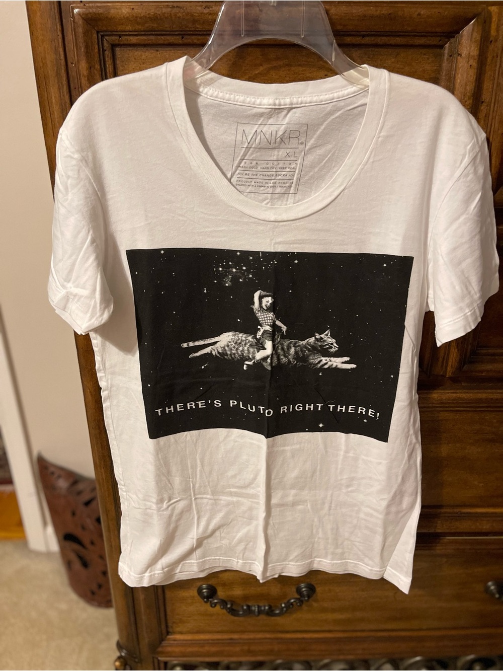 Women's White Graphic Short Sleeve Tee - "There's Pluto Right There!"